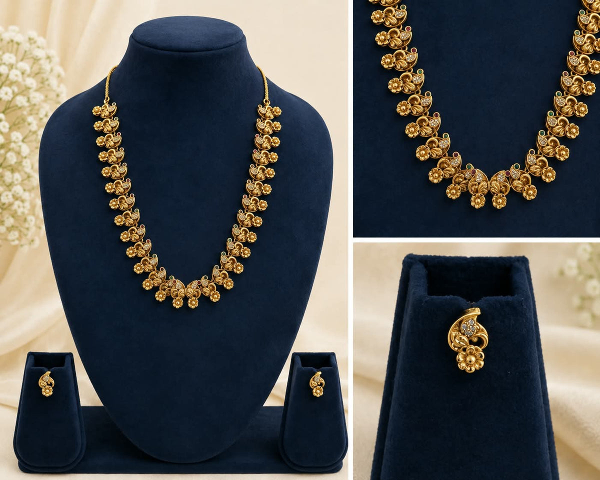 MANGO MOTIF DESIGN FLOWER NECKLACE WITH EARRINGS