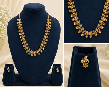 MANGO MOTIF DESIGN FLOWER NECKLACE WITH EARRINGS