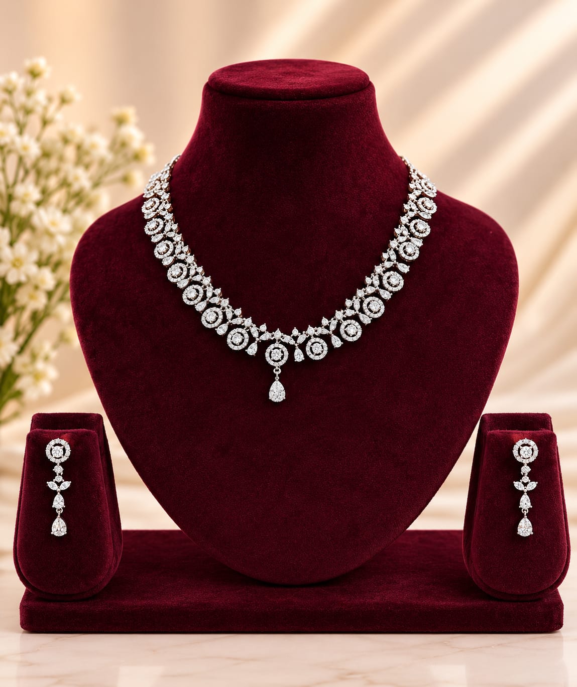 American Diamond Choker Necklace With Earrings