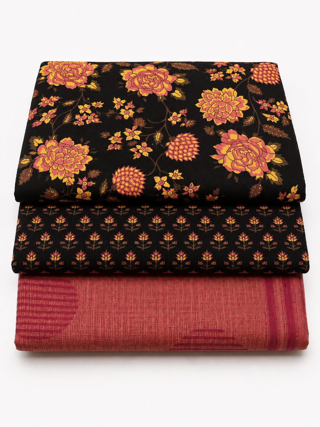 Twilight Rose Unstitched Cotton Dress Material With Kota Doriya Shawl