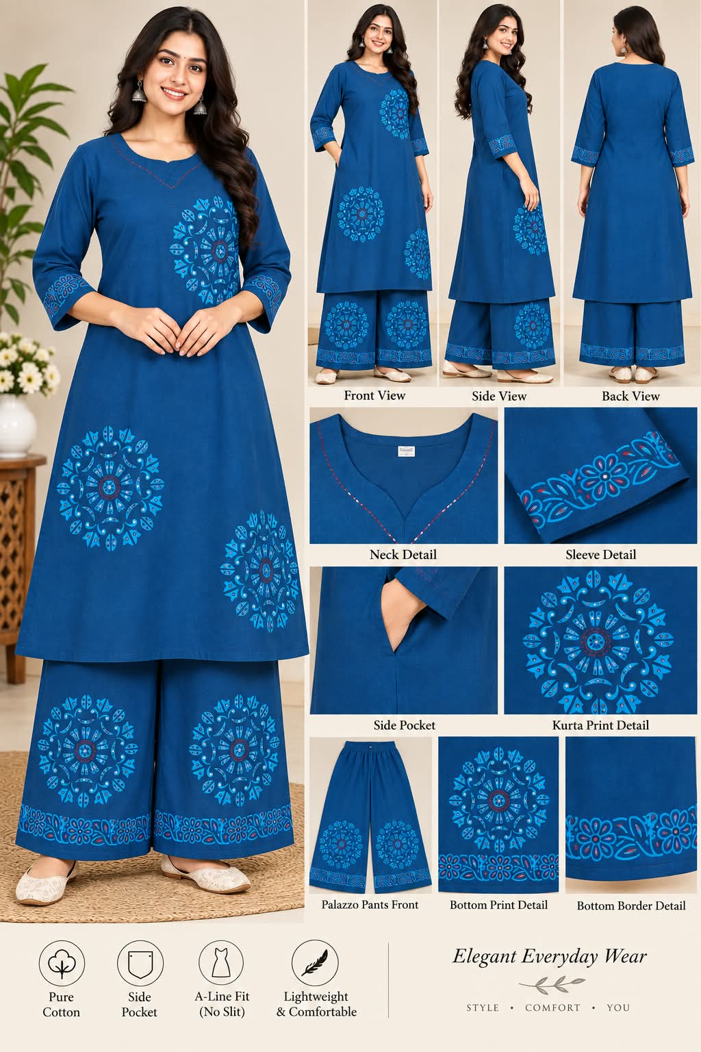 PEACOCK BLUE COTTON CO ORD SET