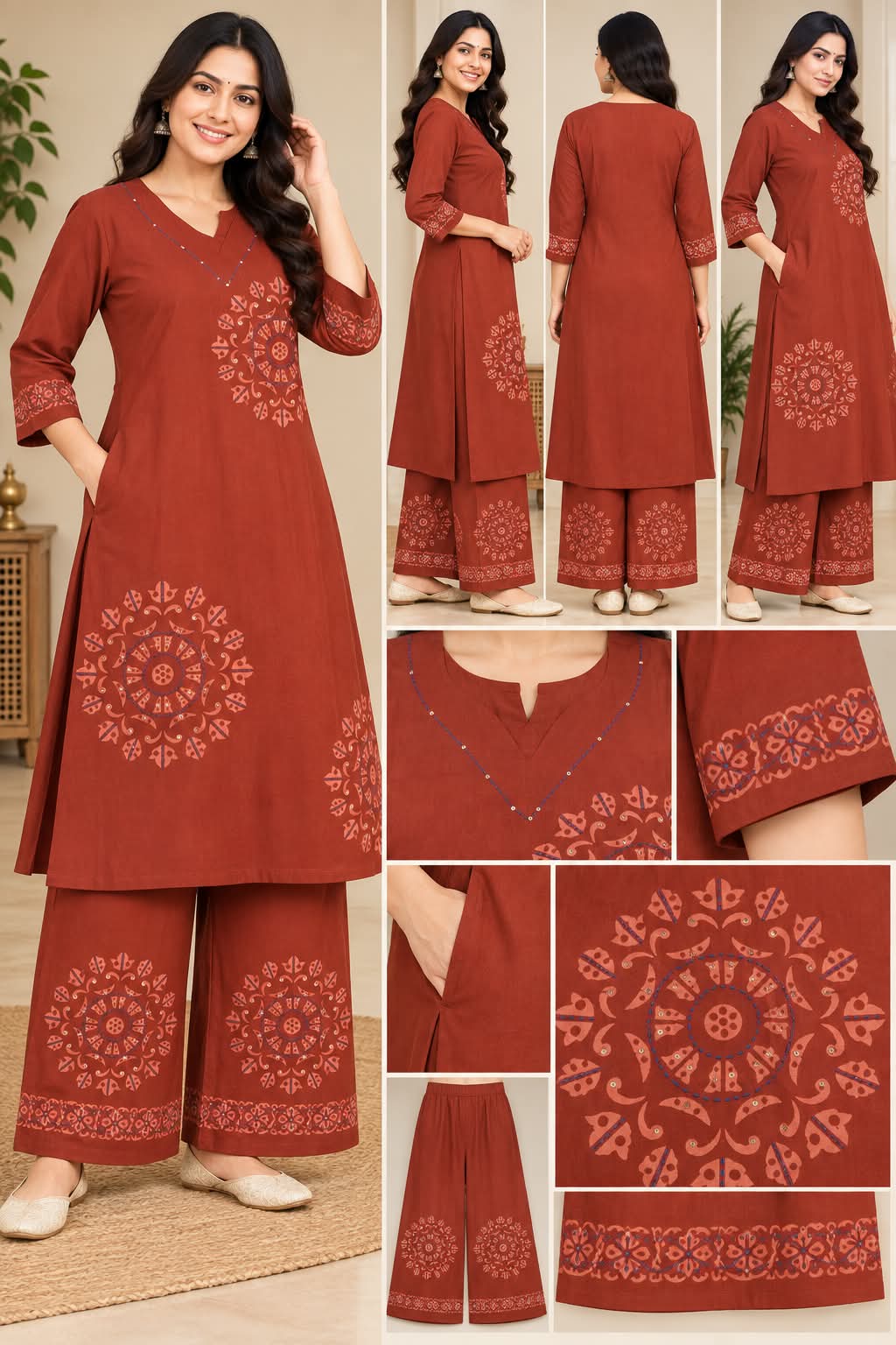 BRICK RED COTTON CO ORD SET