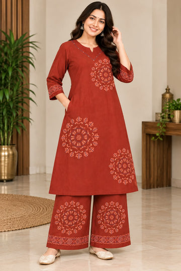 BRICK RED COTTON CO ORD SET