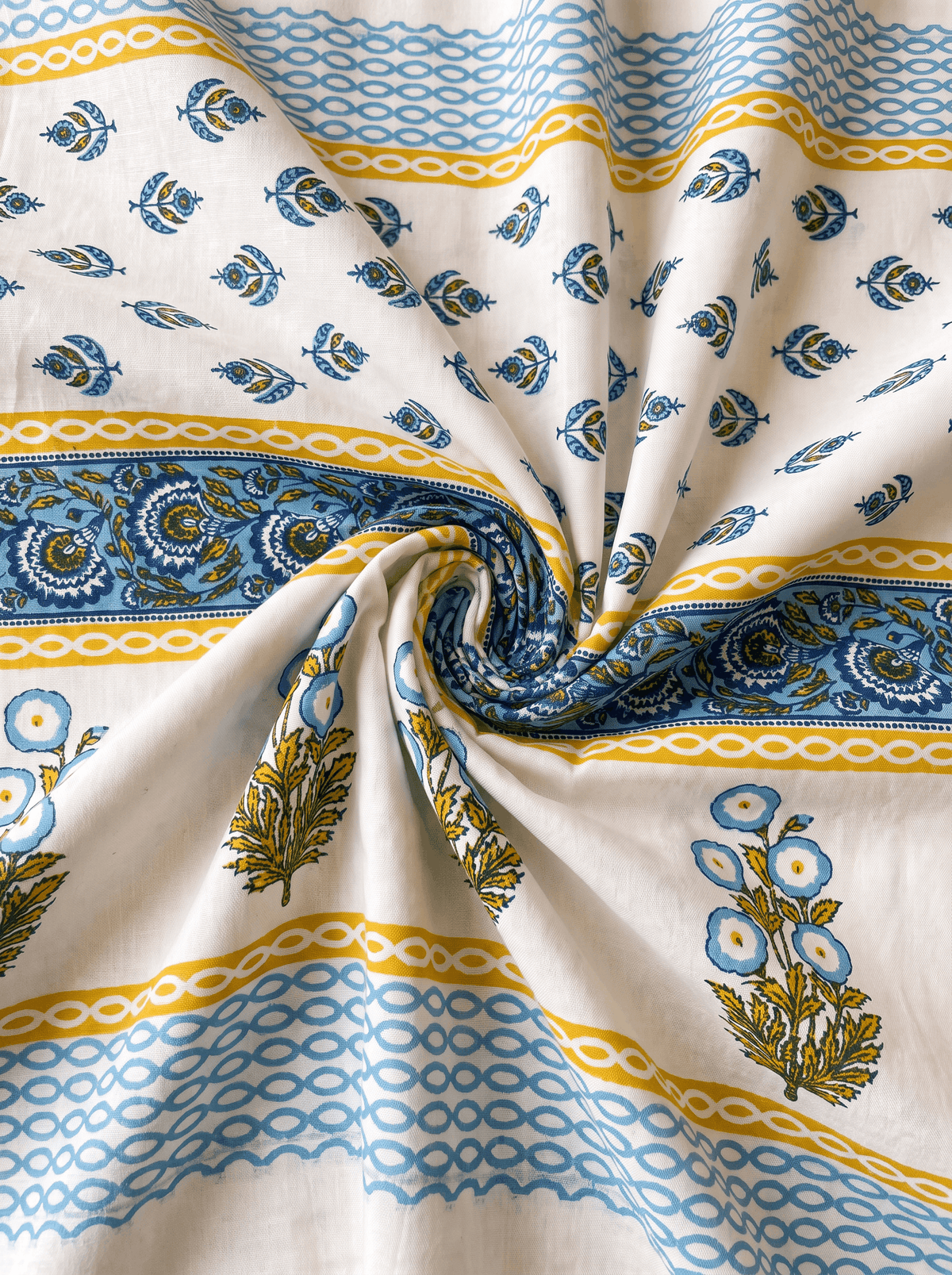 Copper Blue Floral Jaipur Cotton Bedsheet With 2 Pillow Covers