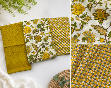 FLORAL VIBE COTTON UNSTITCHED DRESS MATERIAL WITH KOTA DORIYA SHAWL