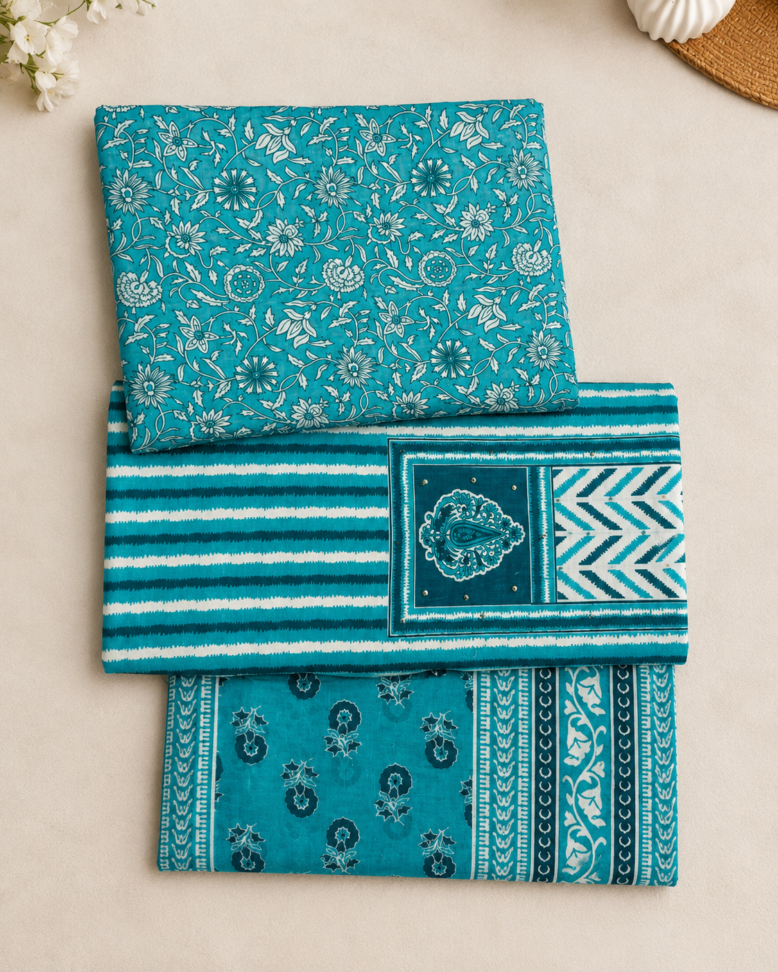 BLUE MALHAR COTTON UNSTITCHED SUITS