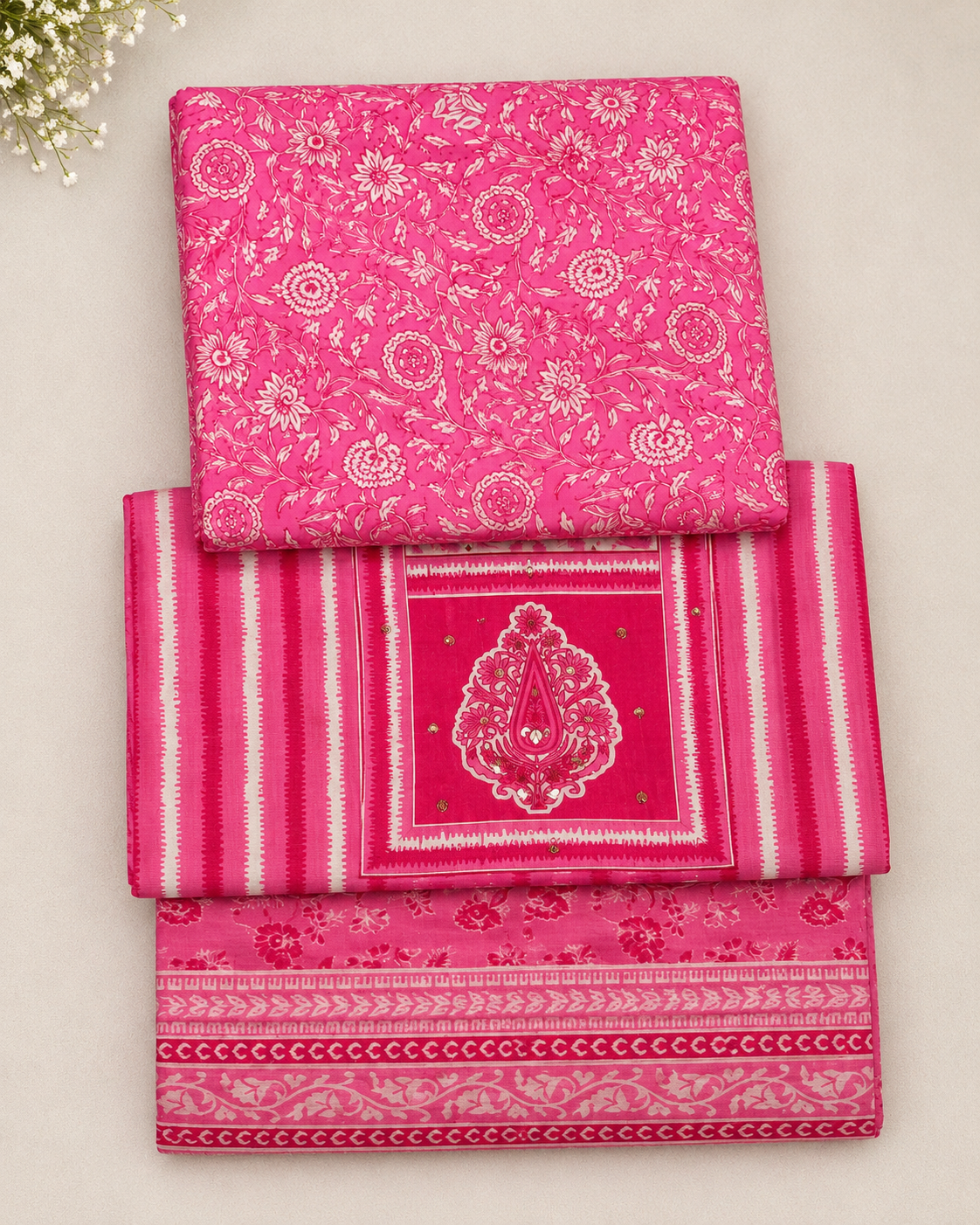 PINK MALHAR COTTON UNSTITCHED SUITS