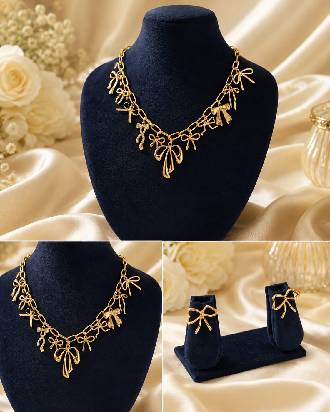 GOLDEN BOW NECKLACE WITH EARRINGS