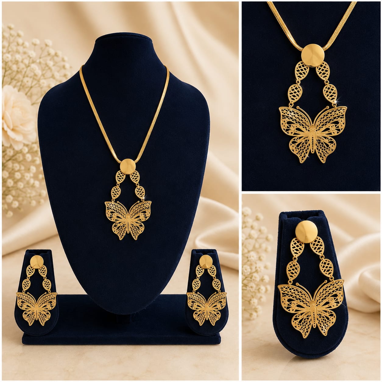 GOLDEN BUTTERFLY NECKLACE SET WITH EARRINGS