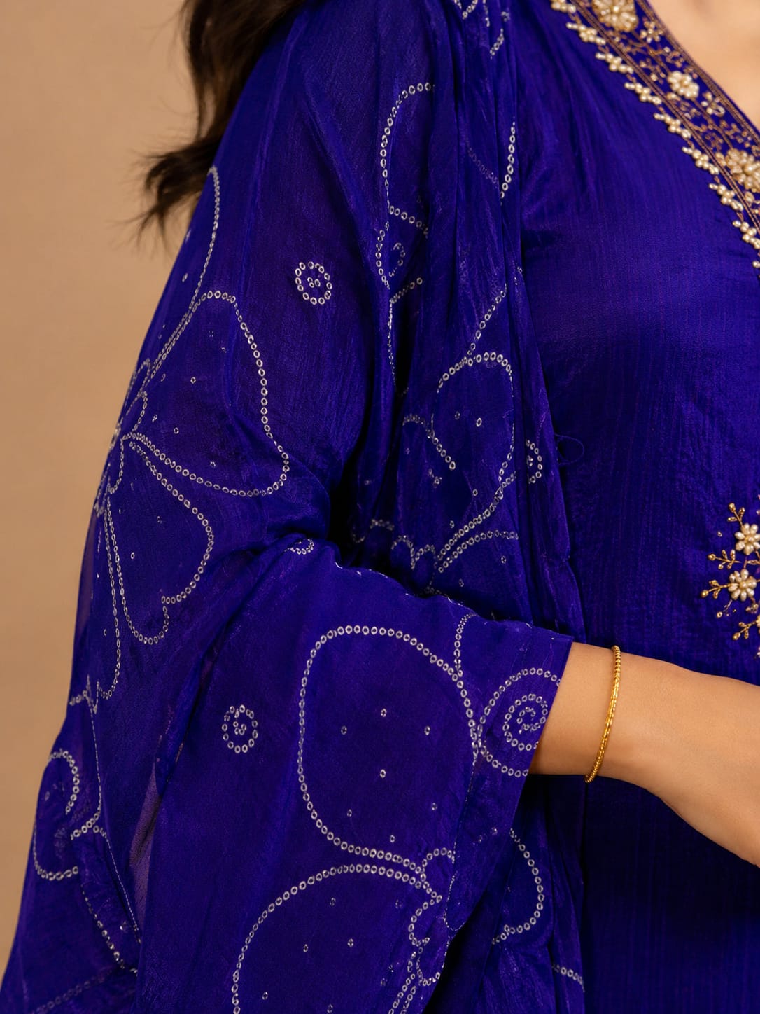 Electric Blue Satin Churidar Set