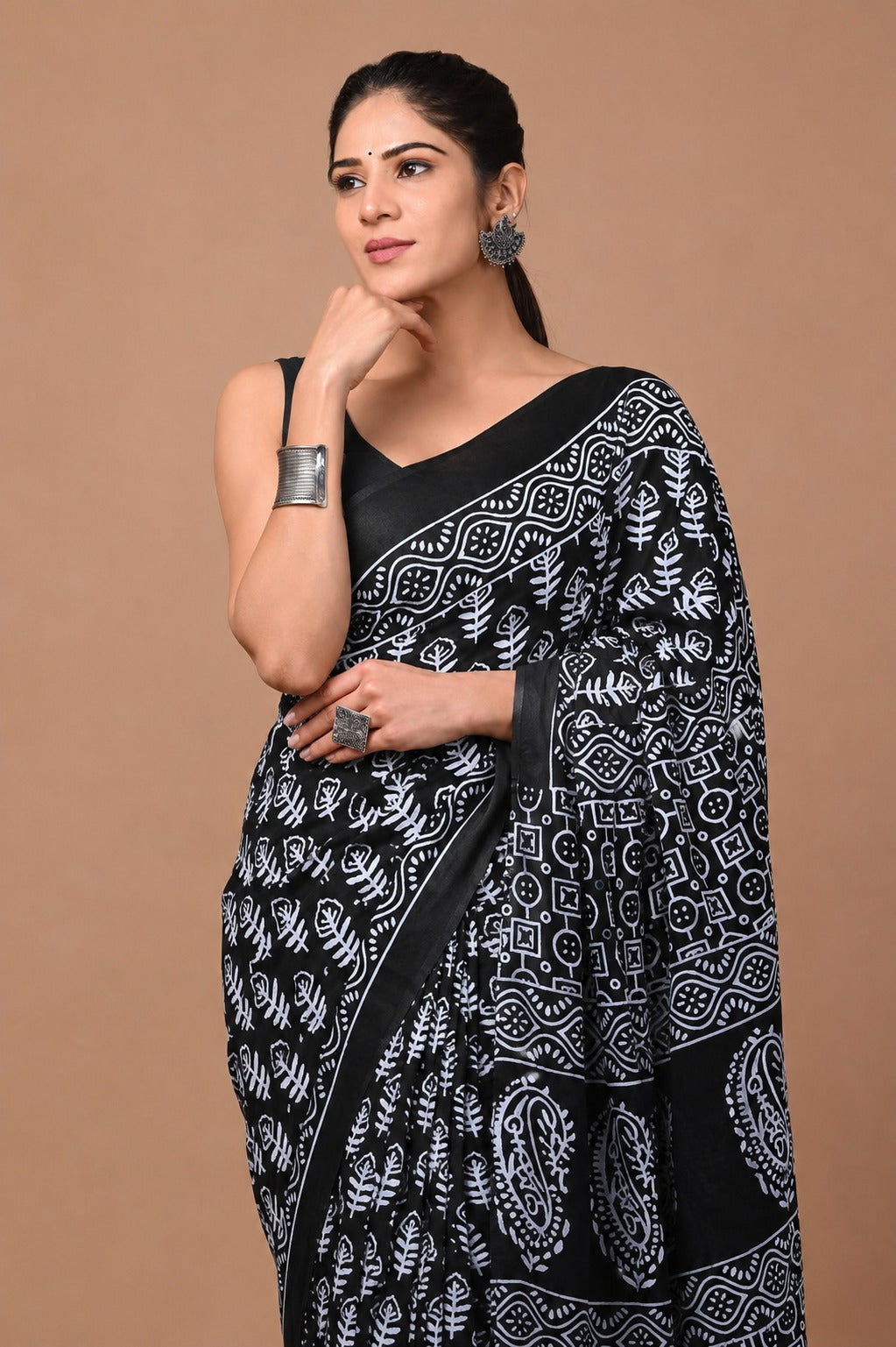 Nisha Black Cotton Saree