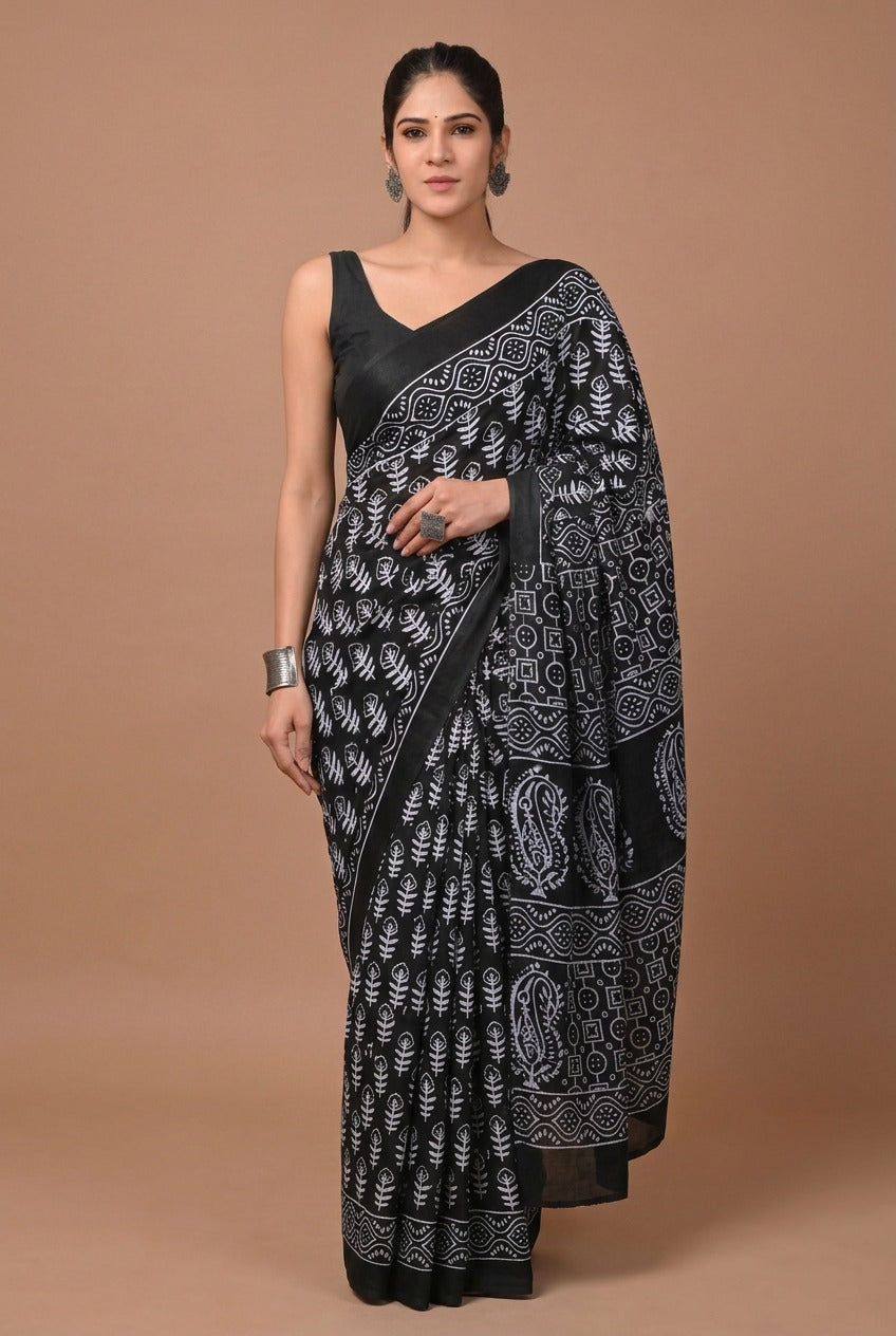 Nisha Black Cotton Saree