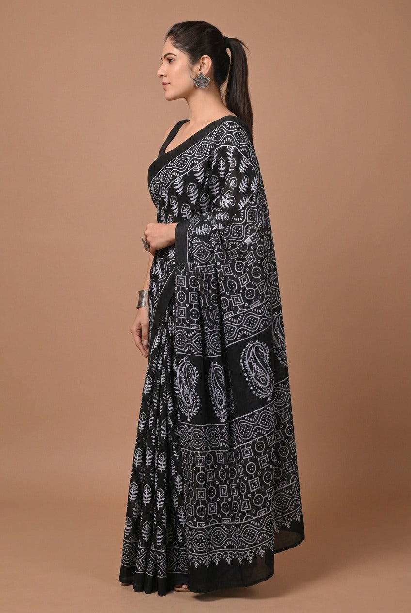 Nisha Black Cotton Saree