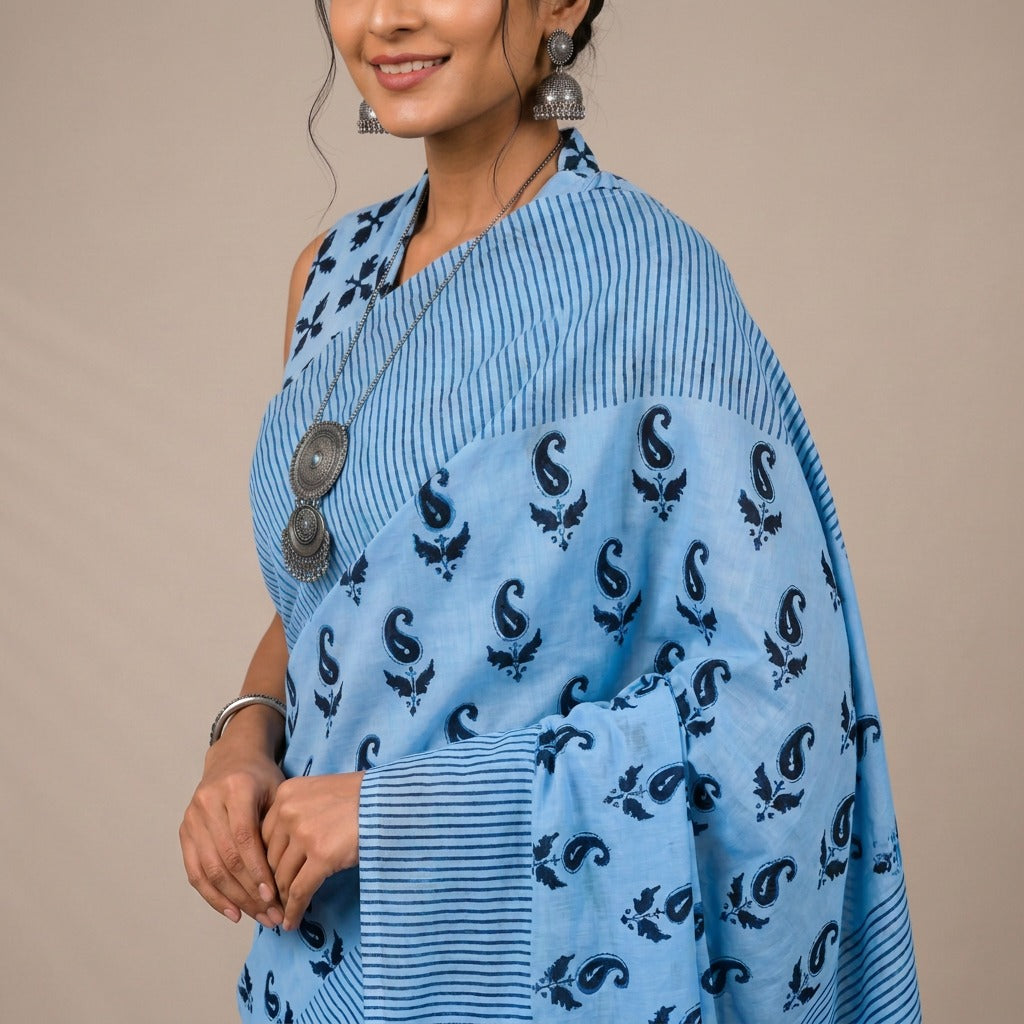 Turquoise Cotton Saree