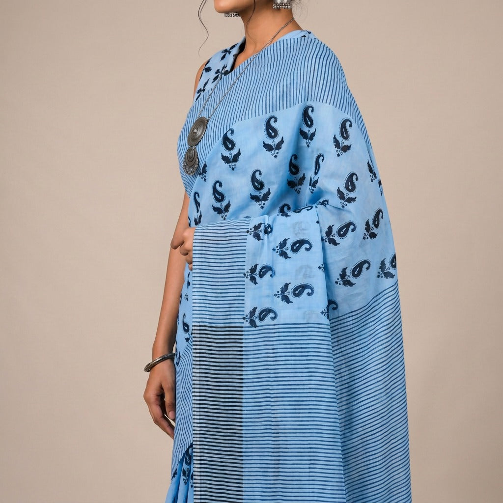 Turquoise Cotton Saree