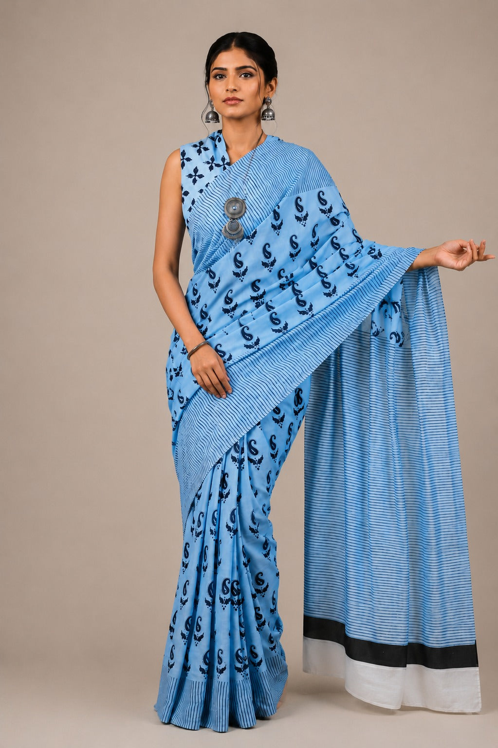 Turquoise Cotton Saree