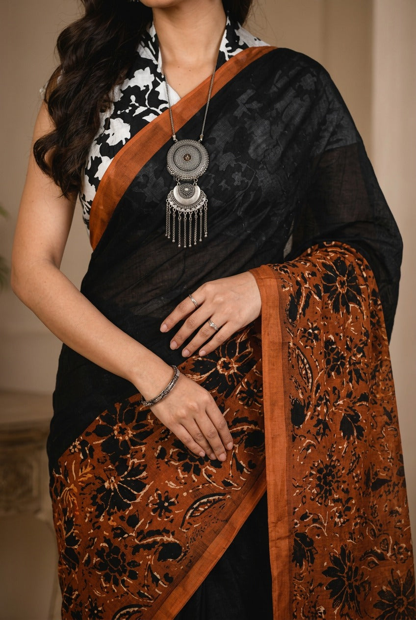 Black Sienna Cotton Saree