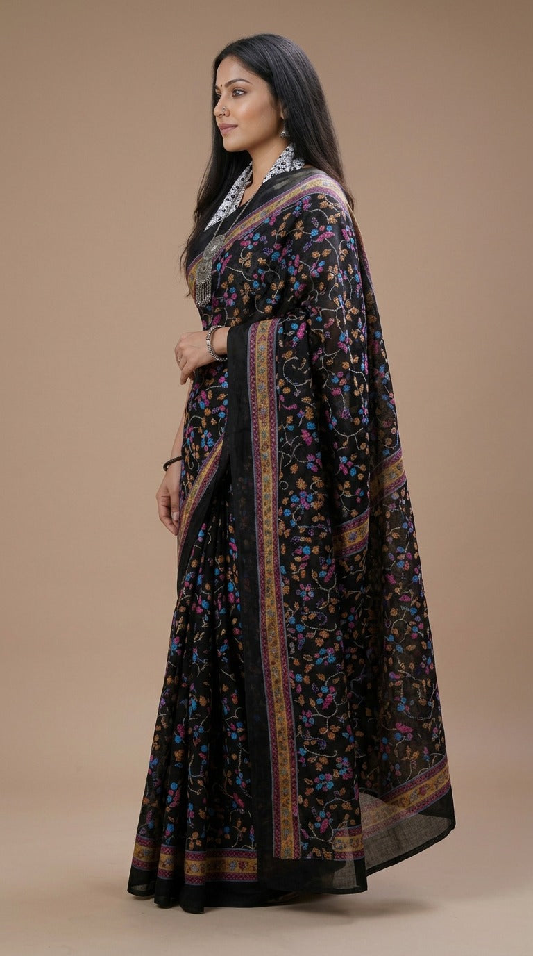 Kusumalata Floral Print Cotton Saree