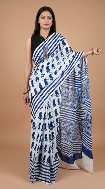 Indigo Mango Cotton Saree