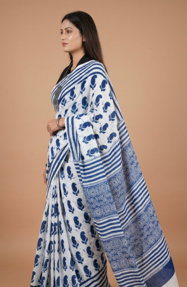 Indigo Mango Cotton Saree