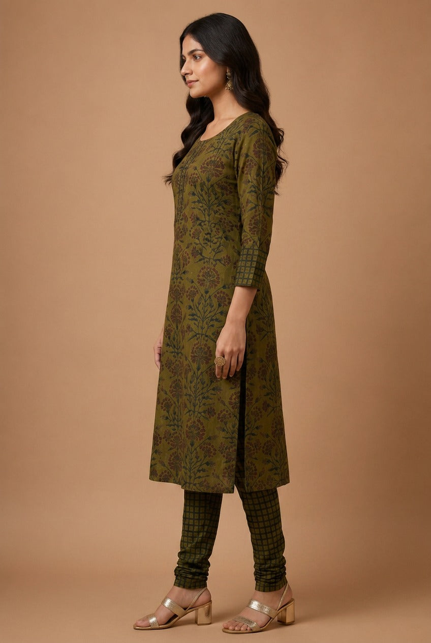 Olive Petal Rayon Unstitched Suits