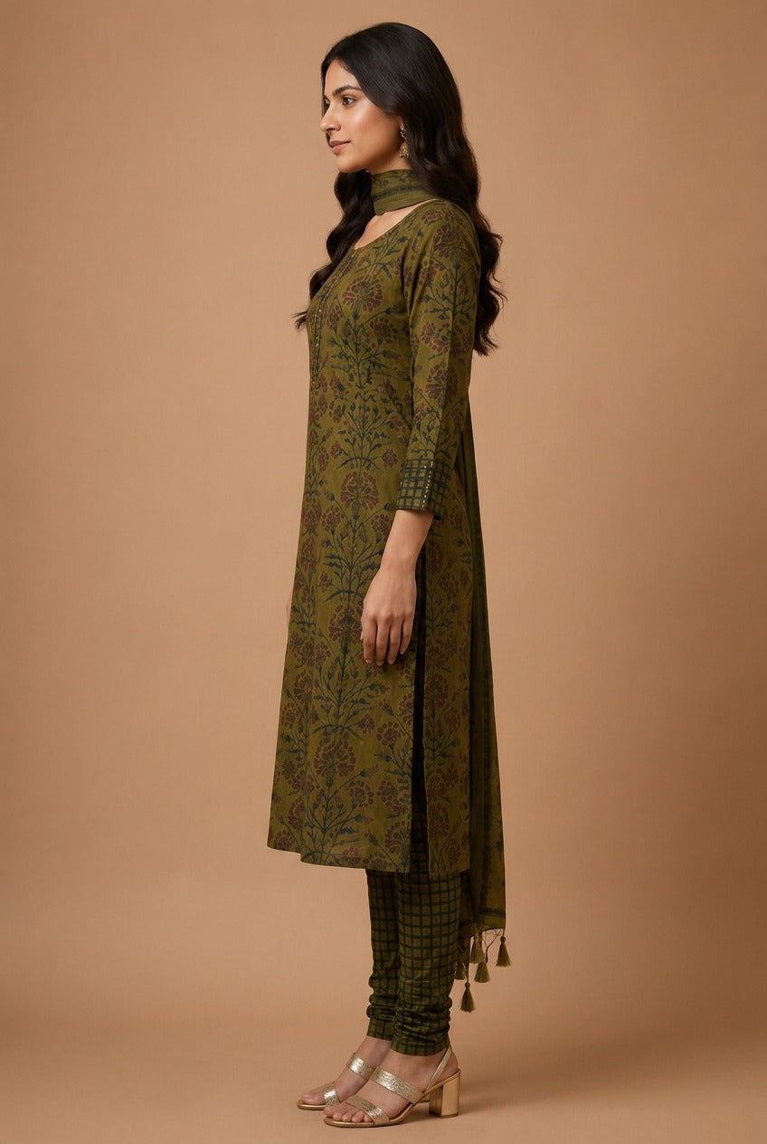 Olive Petal Rayon Unstitched Suits