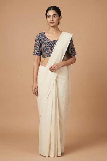 Cotton Kalamkari Blue Floral Print Blouse