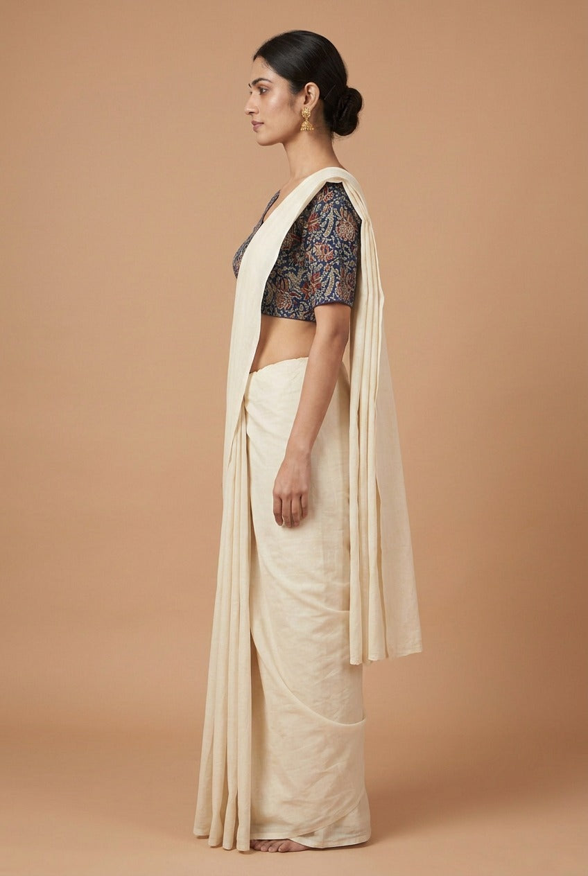 Cotton Kalamkari Blue Floral Print Blouse