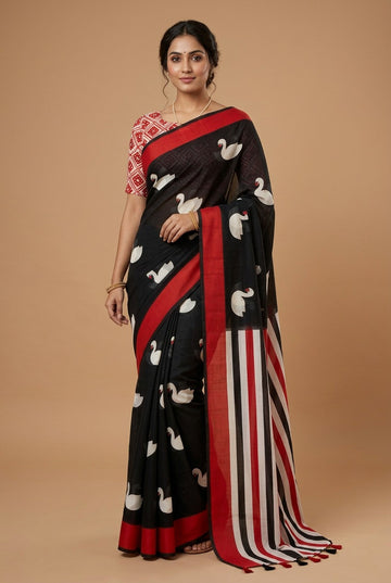 SWAN BLACK MUL COTTON SAREE