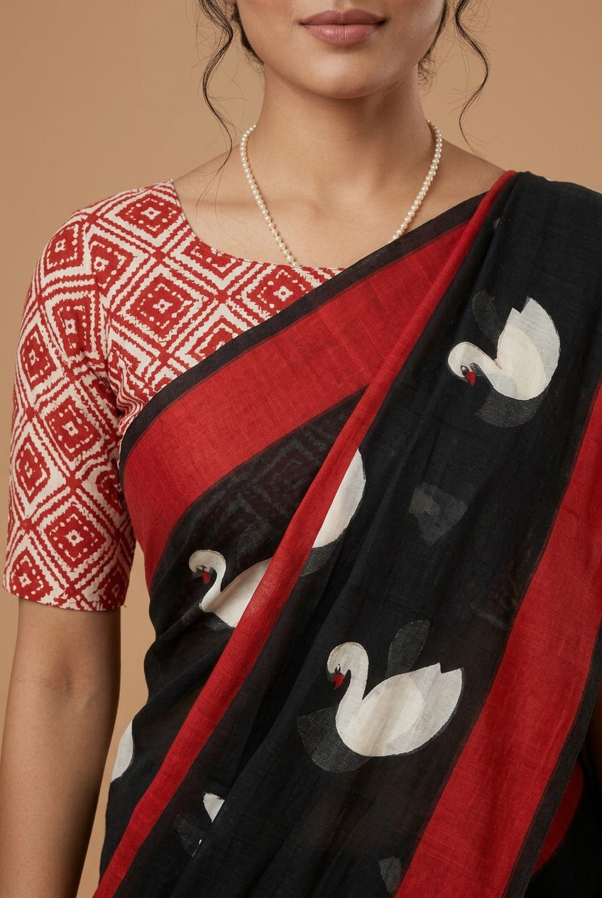 SWAN BLACK MUL COTTON SAREE