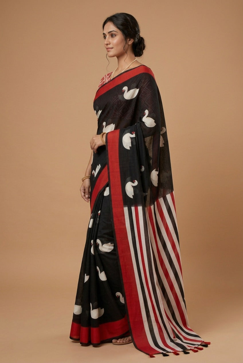 SWAN BLACK MUL COTTON SAREE