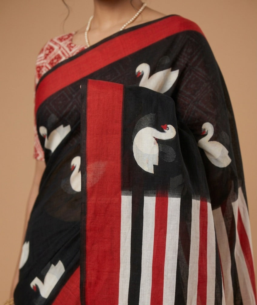 SWAN BLACK MUL COTTON SAREE