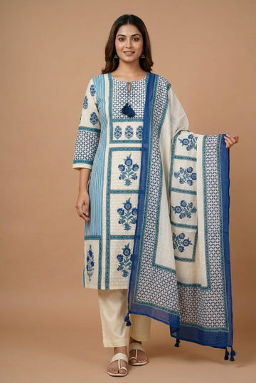 Ocean Blue  Jaipur Print Churidar Set