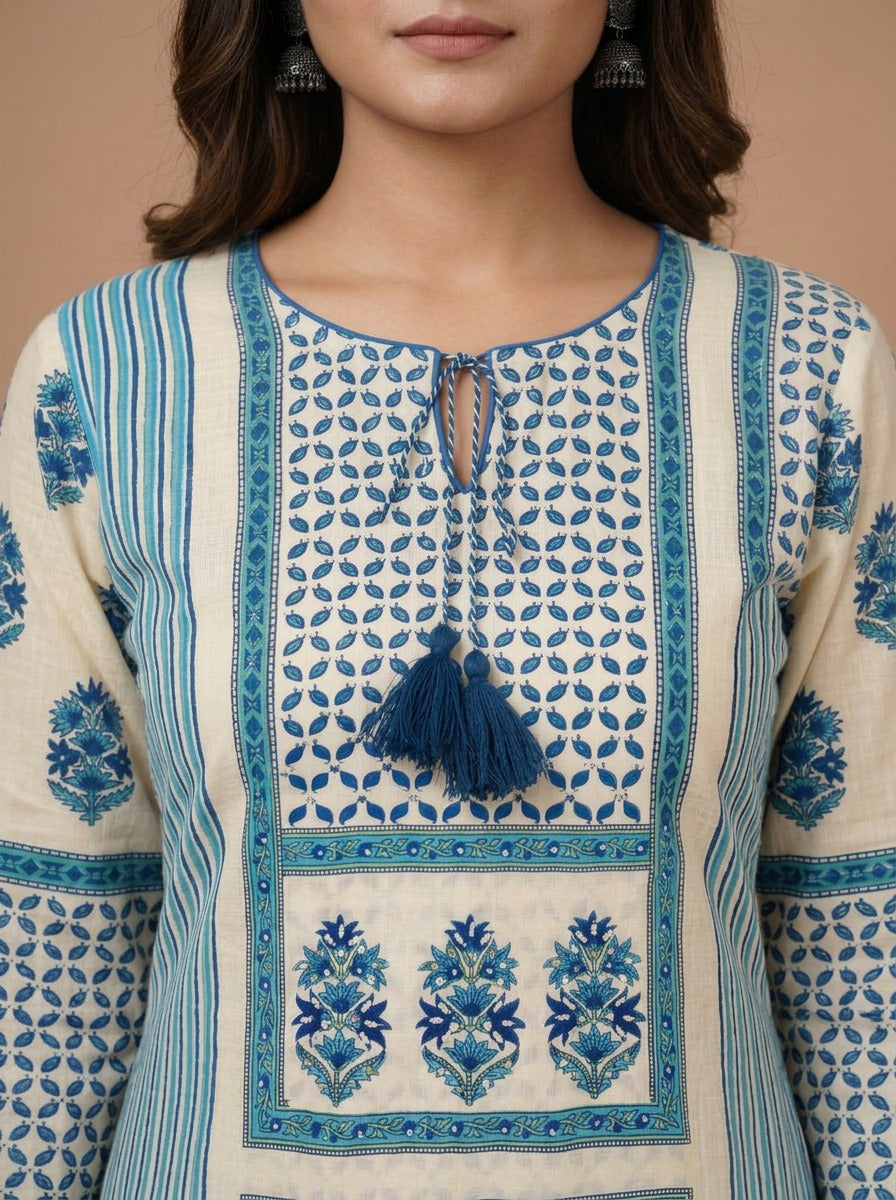 Ocean Blue  Jaipur Print Churidar Set