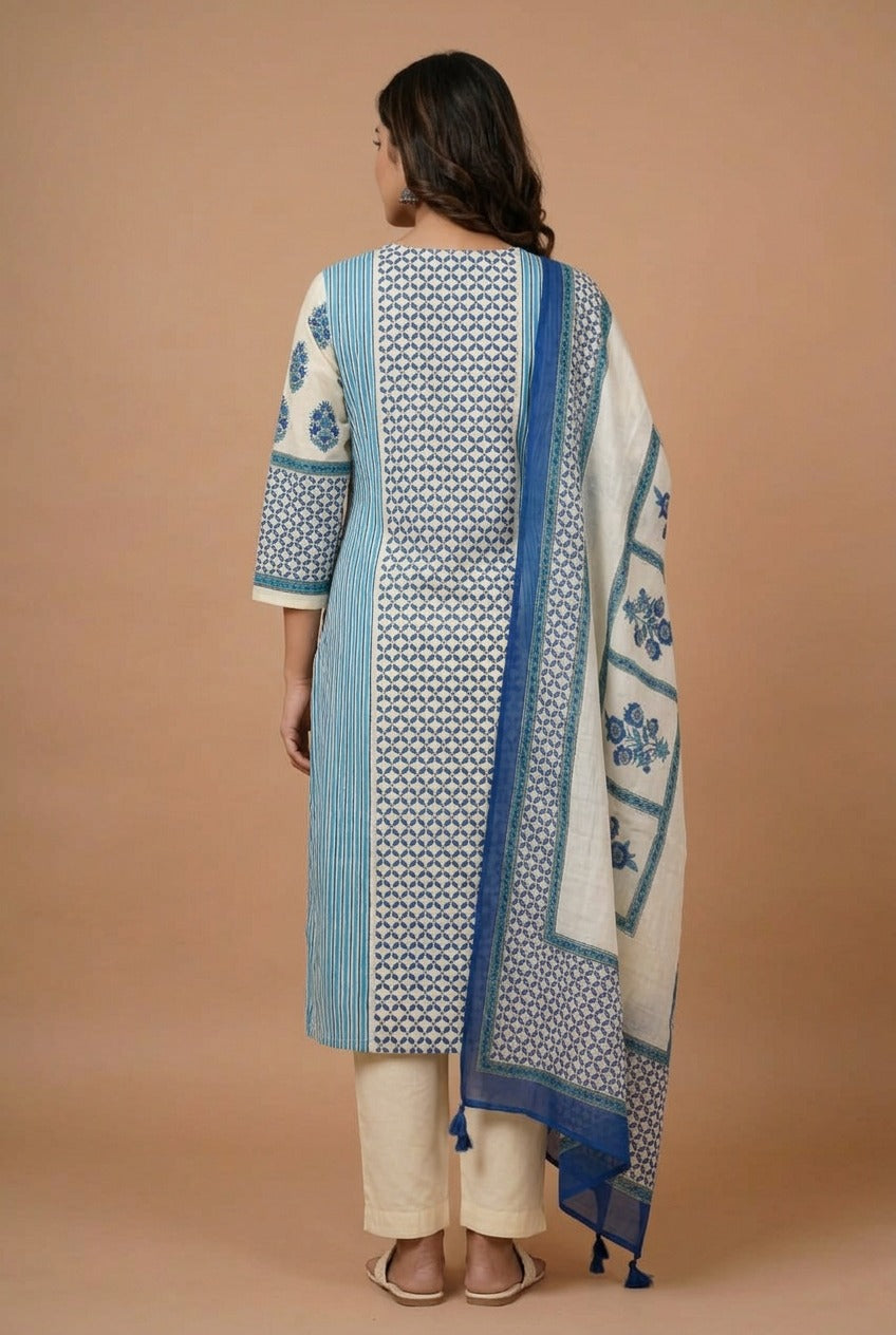 Ocean Blue  Jaipur Print Churidar Set