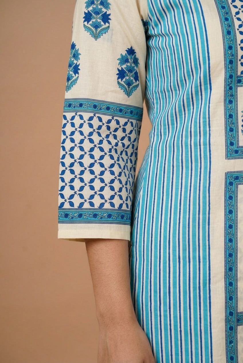 Ocean Blue  Jaipur Print Churidar Set