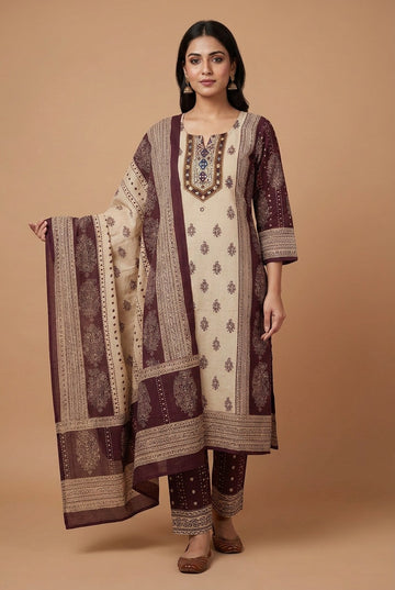 Earthy Plum Mirror Work Cotton Churidar Set