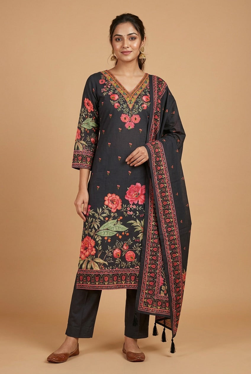 Black Beauty Cotton Churidar Set