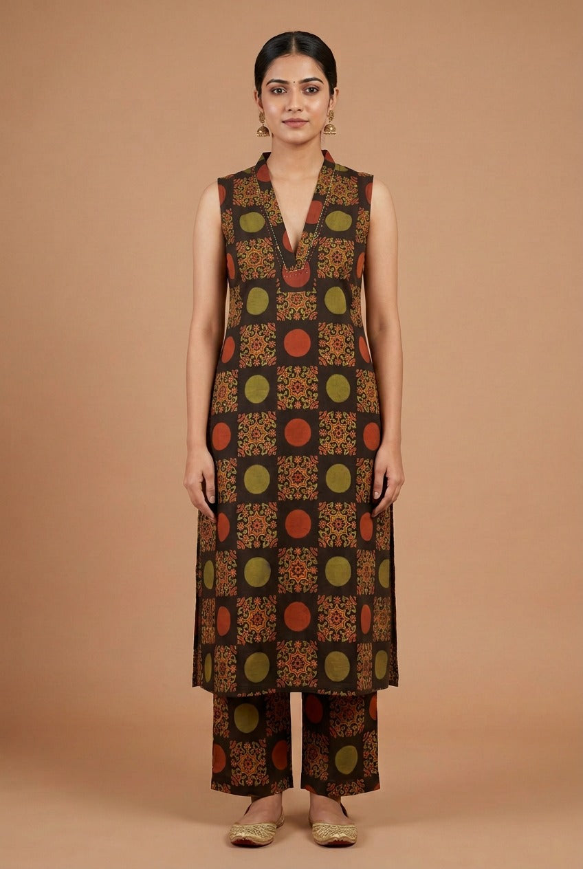 Boho Block Sleeveless Co-Ord Set(Sleeves Attached)
