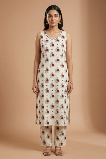 Jaipur Safari Elephant Print Co Ord Set Sleevless ( Sleeves Attached)