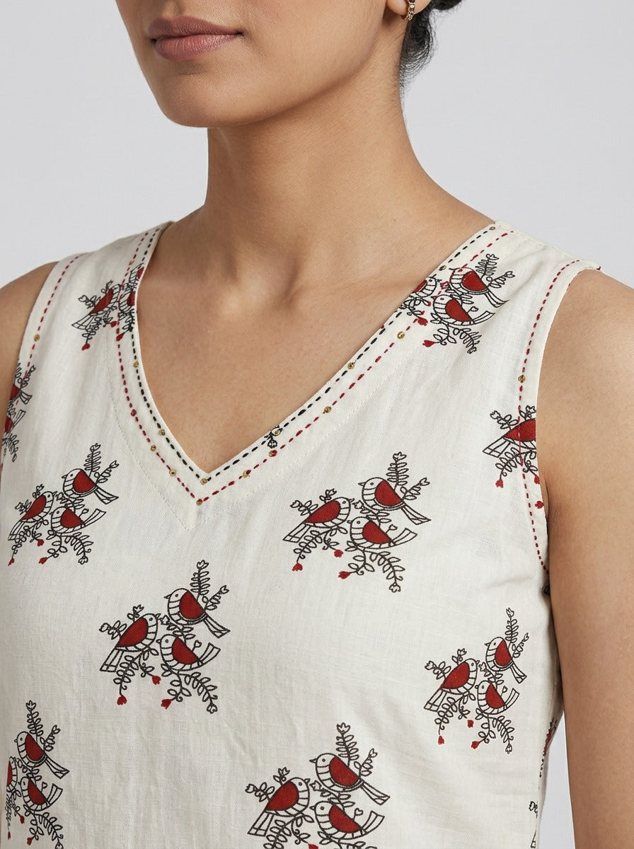 Jaipur Bird Print Cotton Co Ord Set Sleevless