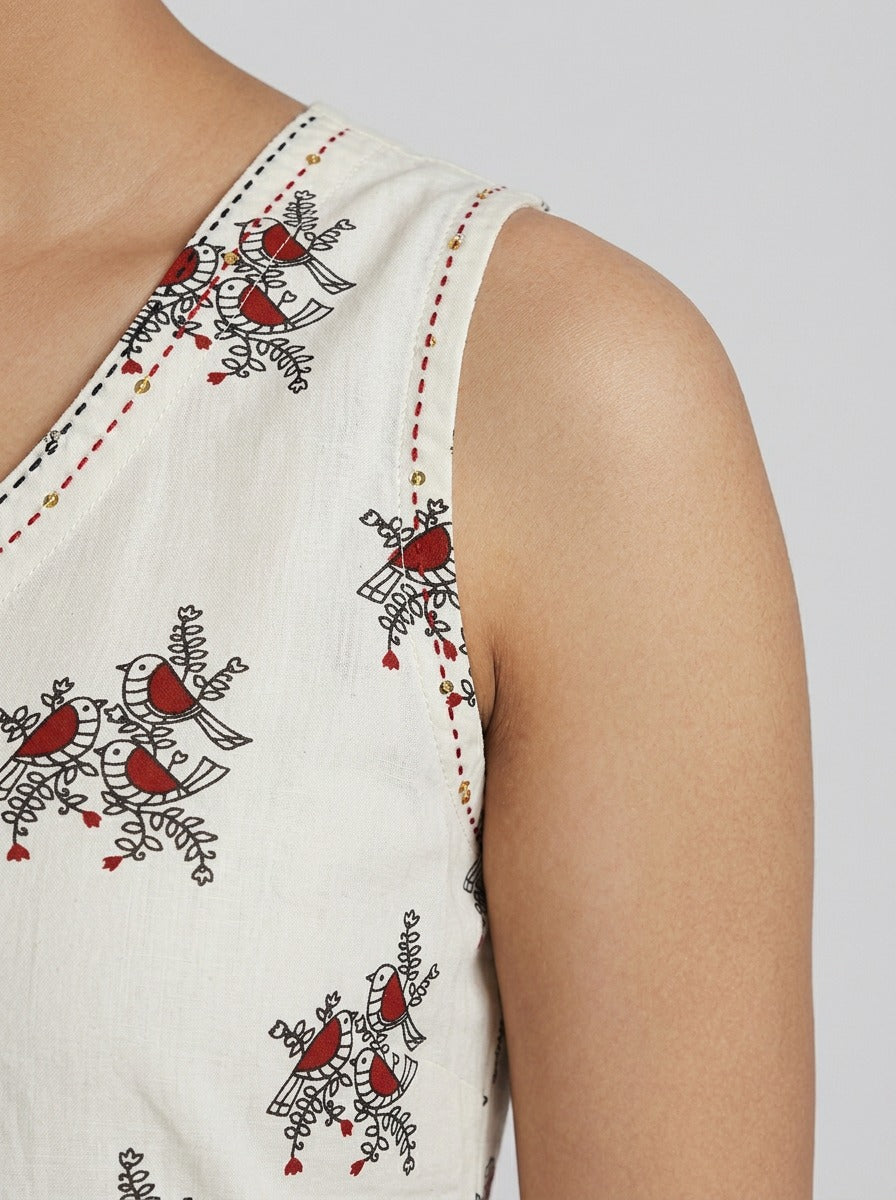 Jaipur Bird Print Cotton Co Ord Set Sleevless