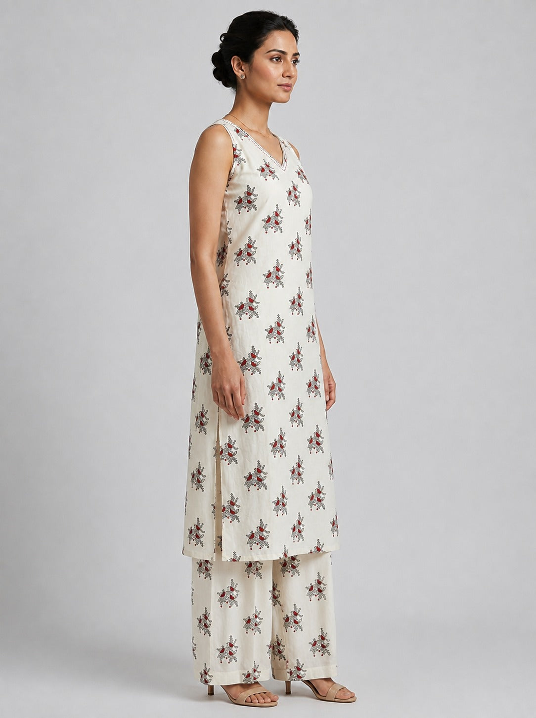 Jaipur Bird Print Cotton Co Ord Set Sleevless