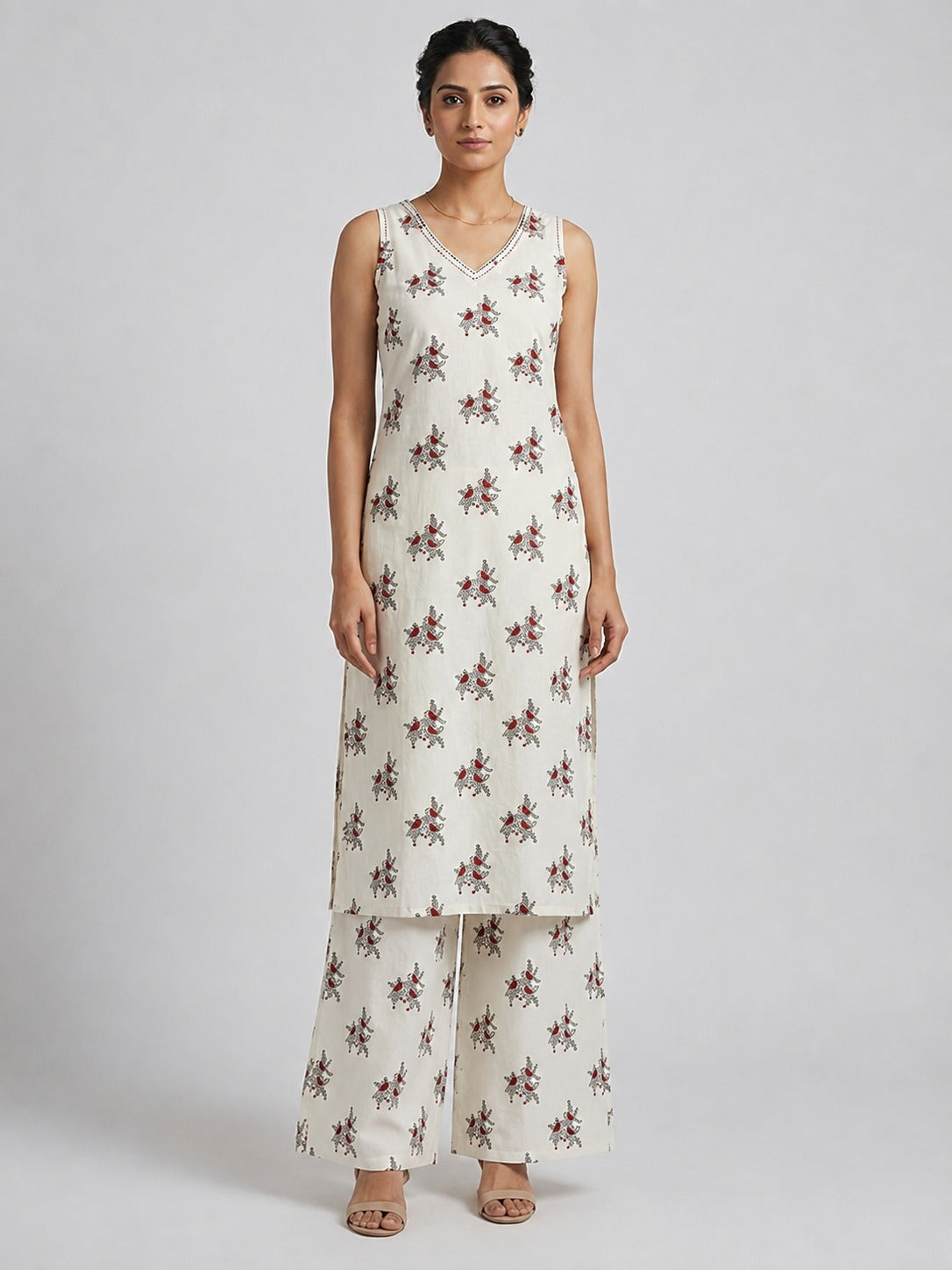 Jaipur Bird Print Cotton Co Ord Set Sleevless