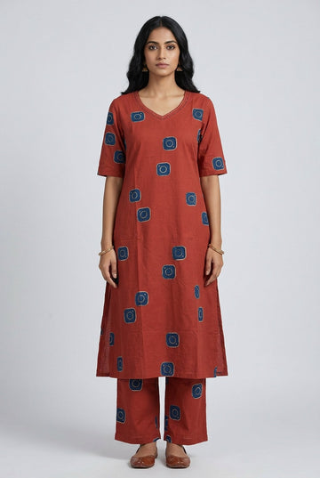 Jaipur Brick Red Cotton Co Ord Set (A)