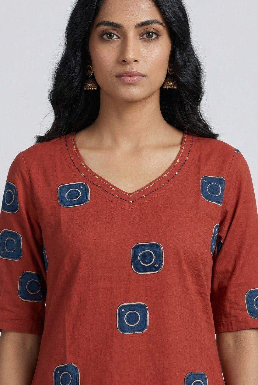 Jaipur Brick Red Cotton Co Ord Set (A)