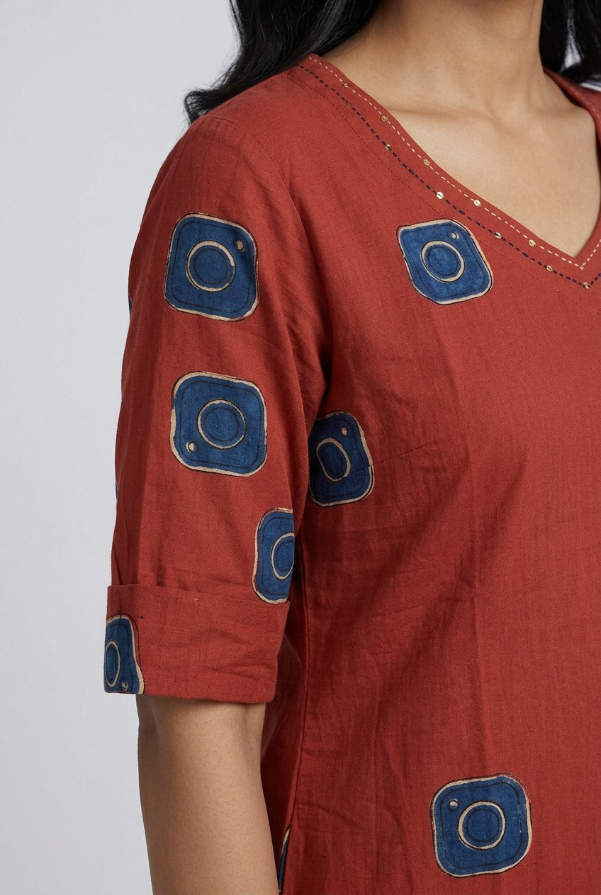 Jaipur Brick Red Cotton Co Ord Set (A)