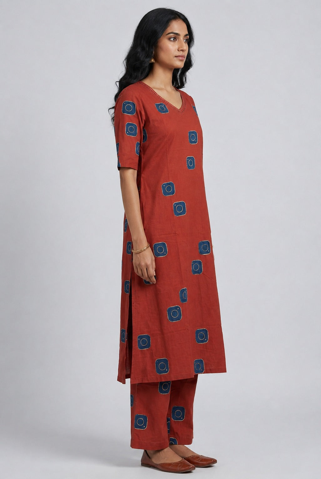 Jaipur Brick Red Cotton Co Ord Set (A)
