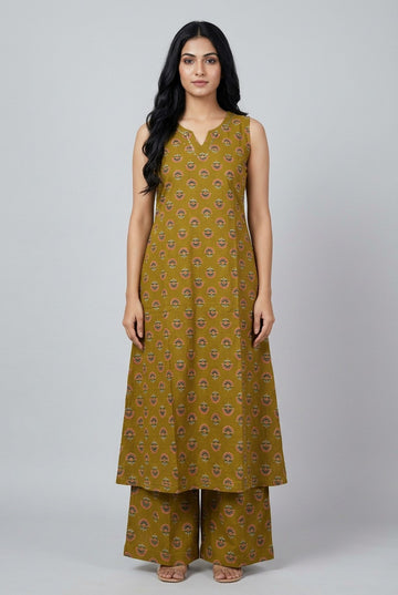 Olive Arch Cotton Sleeveless Co Ord Set