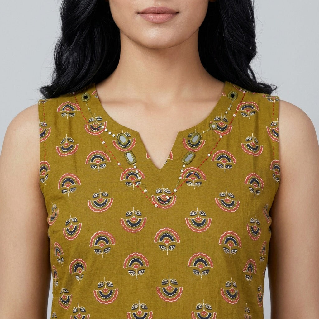 Olive Arch Cotton Sleeveless Co Ord Set